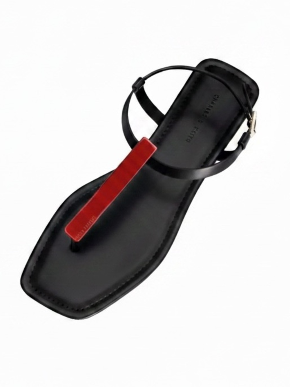 Charles & Keith Black & Red Metallic Accent T-Bar Thong Sandals - Picture 4 of 4